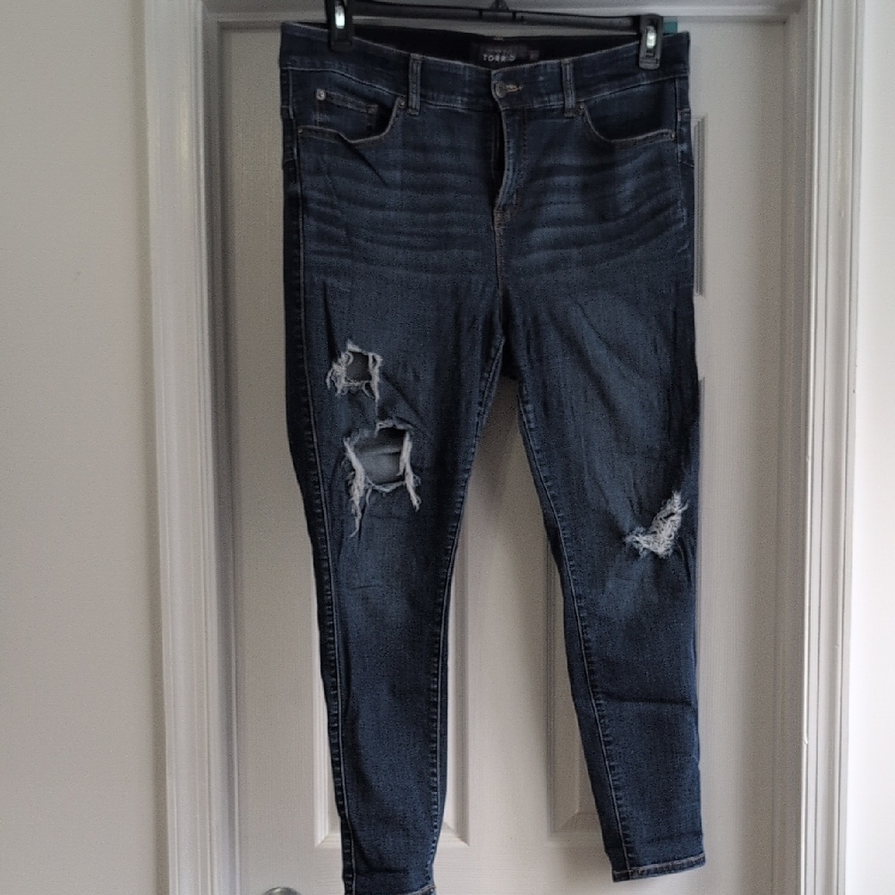 Torrid Dark Blue Distressed Skinny Jeans